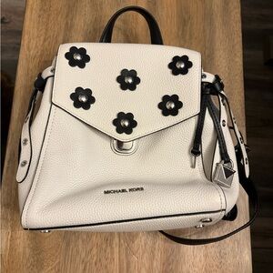 Michael Kors Bristol small Leather backpack in white with black floral